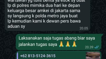 Gusar diawasi  Pers , Oknum Ketua 2PAM3 Mimika berinisial TR intimidasi Pimred kompas1.com dan bawa bawa nama ethnis demi bungkam kasus hibah APBD.